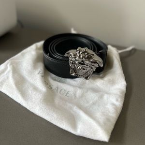 Mens safiano leather Versace Medusa belt in size 110